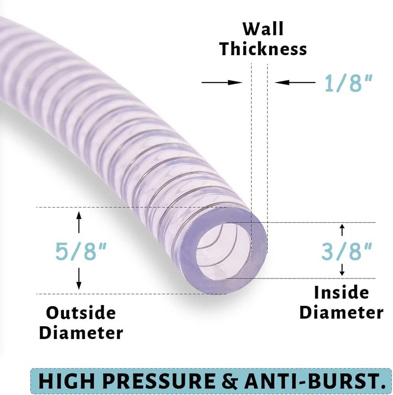 DAVCO 3/8" ID x 25 ft PVC Reinforced Tubing With Spiral Steel Wire, High Pressure Flexible Vinyl Hose Heavy Duty Clear Suction Tube,Non-Toxic, Vacuum Dust Collection Pipe - Image 4